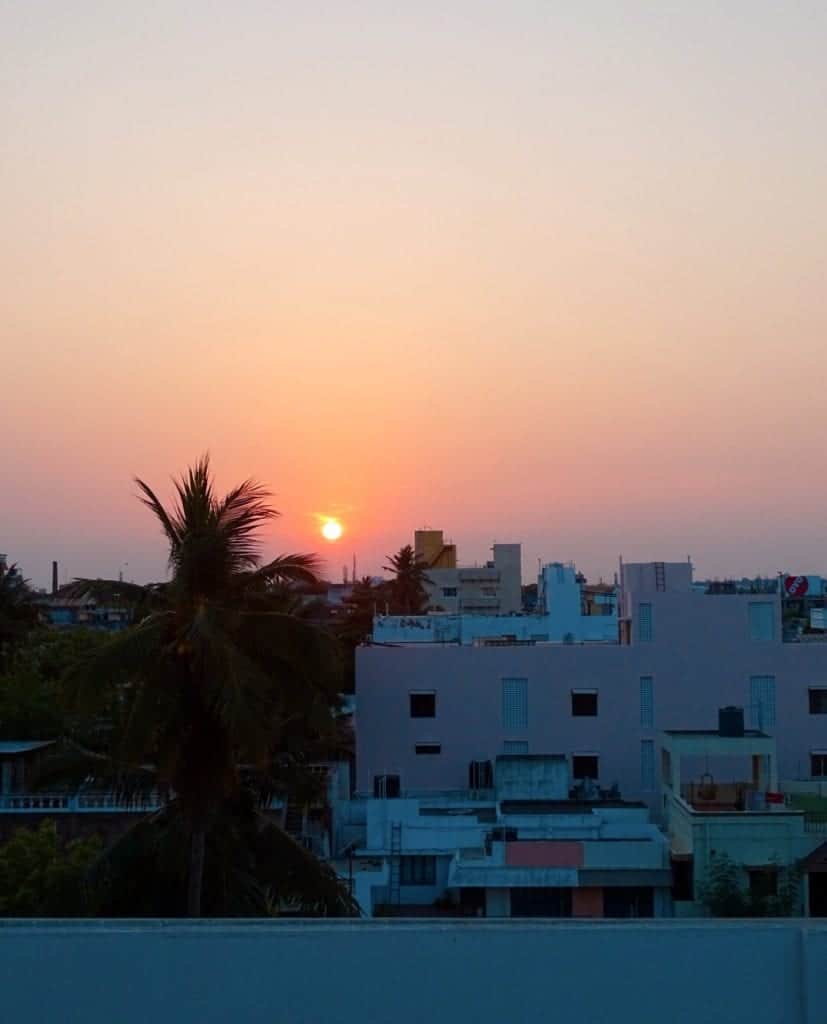 Sunset over rooftops Pondicherry