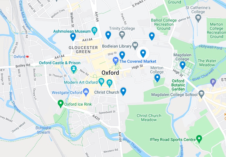 OXFORD COLLEGES MAP 